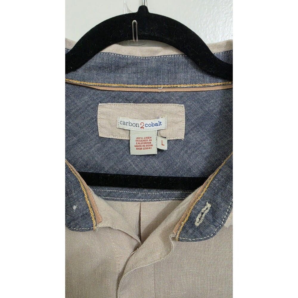 Carbon2Cobalt Shirt Mens Large 100% Linen Beige Long Sleeve Coastal Button Front - Picture 2 of 9